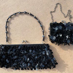 Vintage Black Clutch Handbag & Coin Purse Combo